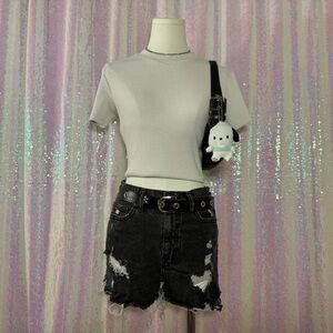 The Valley Company K-Fashion White Mockneck Ribbed Short Sleeve Top ★